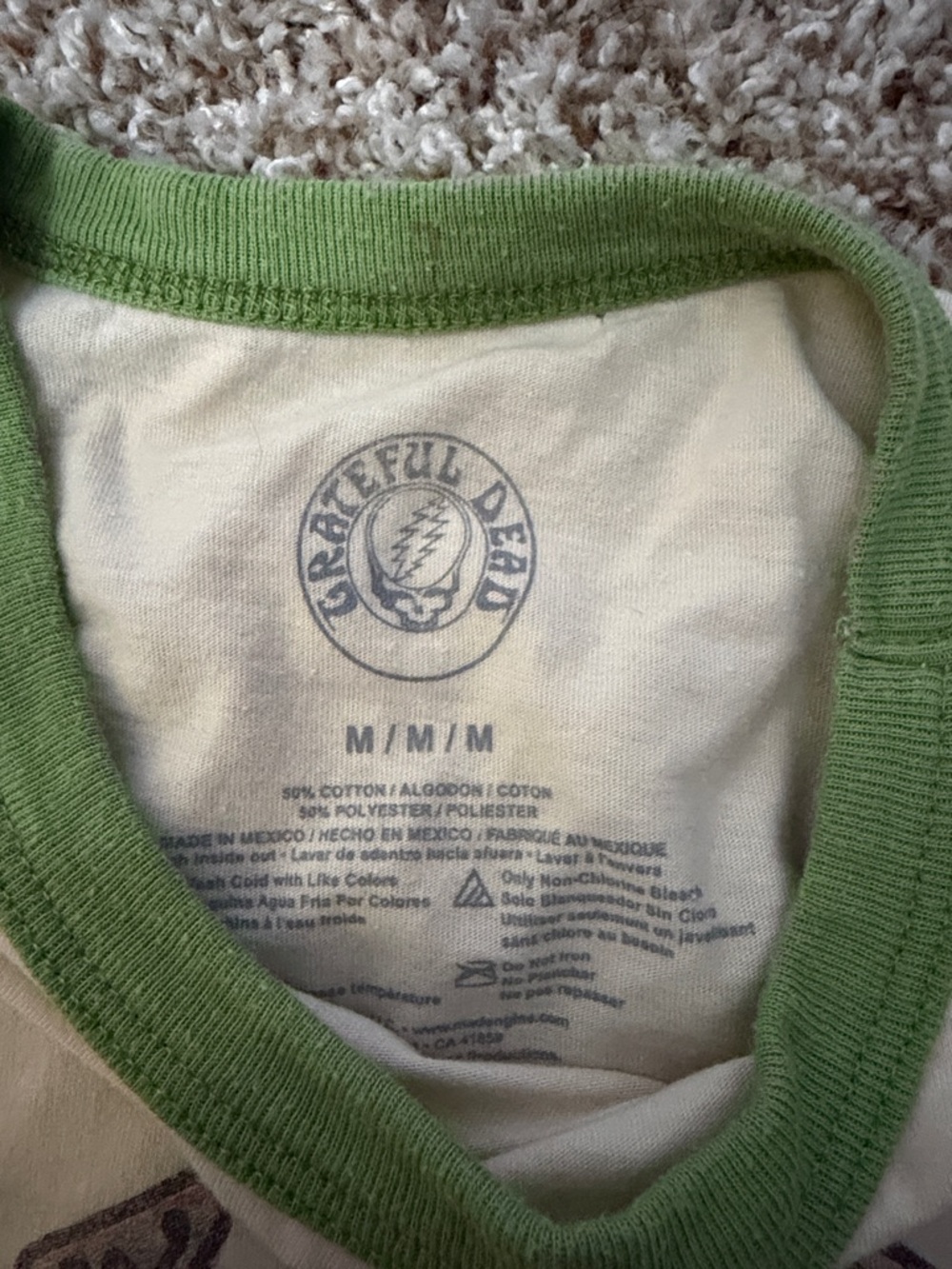 Grateful Dead Kids Cream Tee with Green Trim and Rose Skull Graphic - Picture 3 of 3